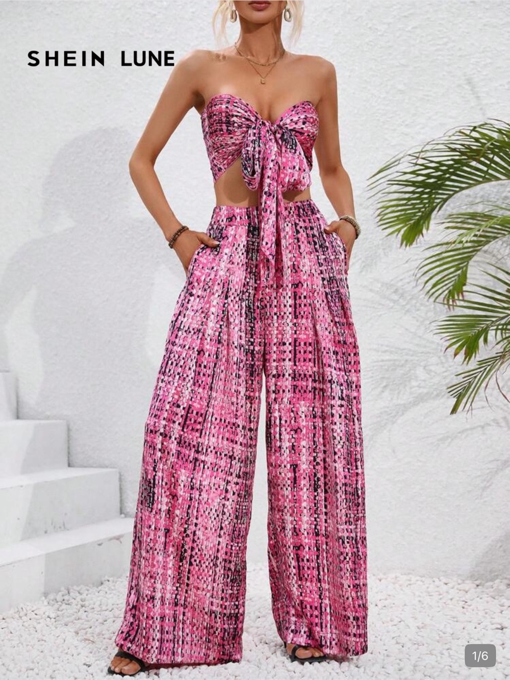 Shein Lune Pink Wide-Leg Pants with Top